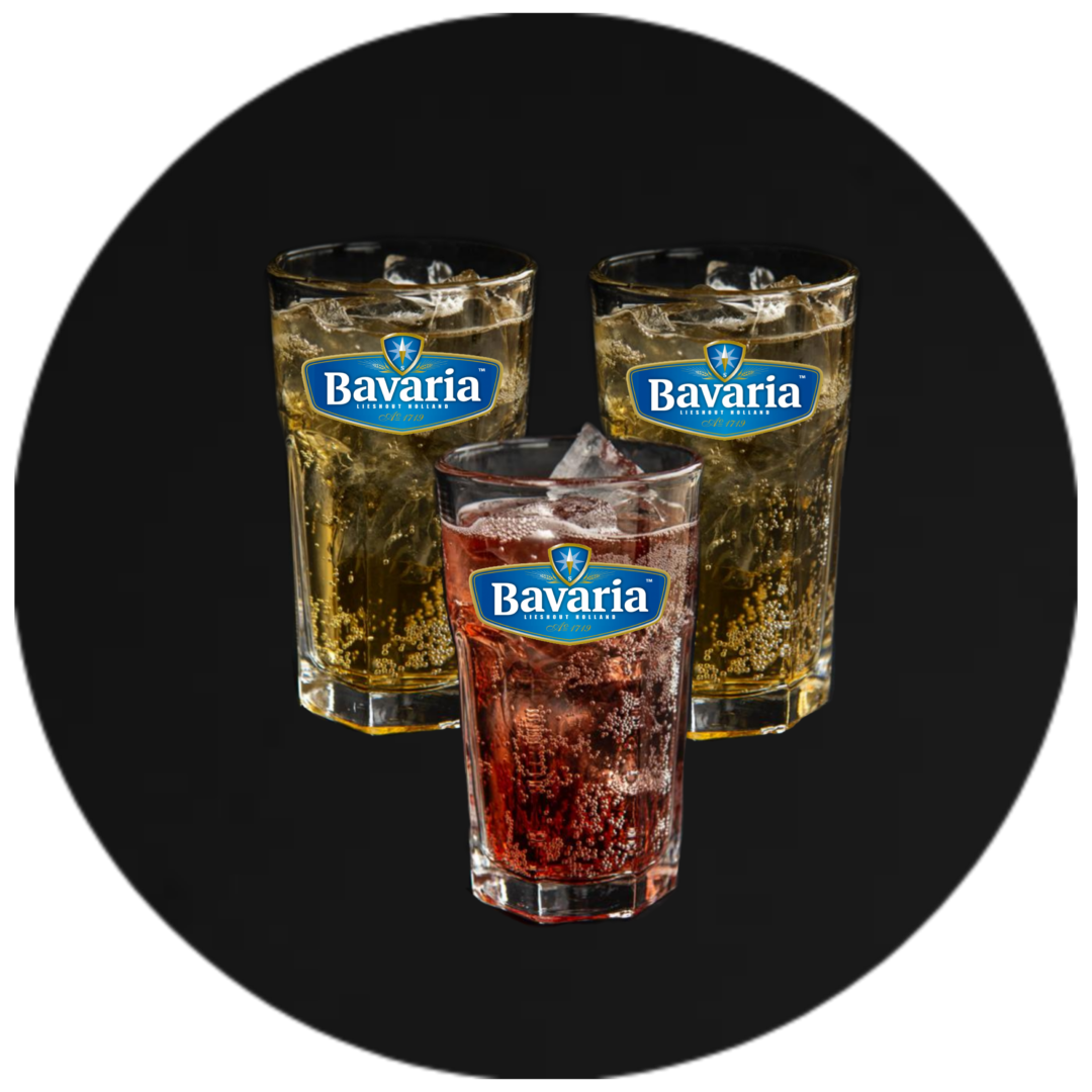 Three glasses of beverages with different flavors.