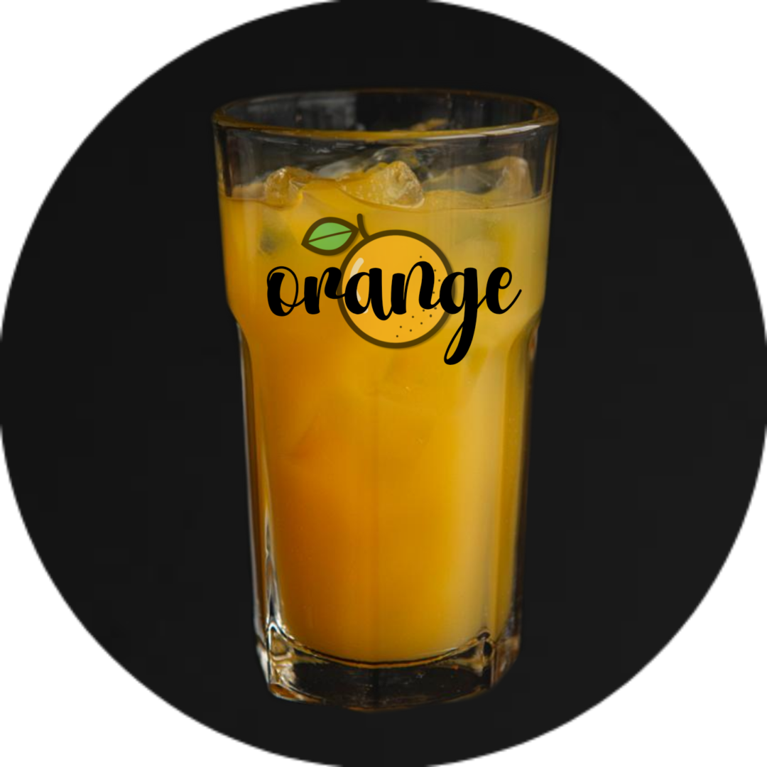 A glass of orange juice on a black background